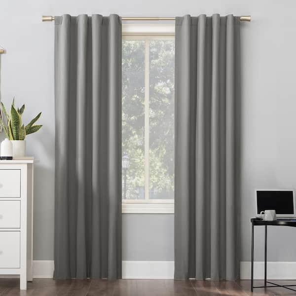 Sun Zero Cyrus Gray Polyester Solid 40 in. W x 84 in. L Noise Cancelling Grommet Blackout Curtain
