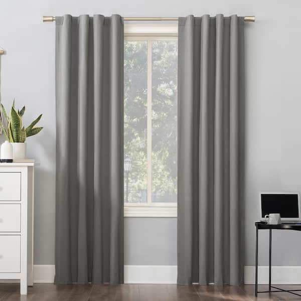 Sun Zero Cyrus Gray Polyester Solid 40 in. W x 96 in. L Noise Cancelling Grommet Blackout Curtain