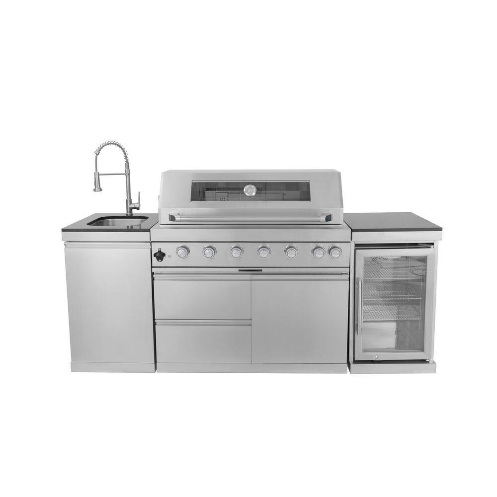 44 in. 6-Burner 85,000 BTU Stainless Steel Outdoor Kitchen BBQ Grill Island, Wine Refrigerator, Rotisserie, in Sliver price history on PriceWatchPro