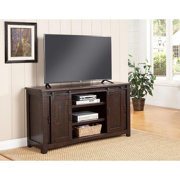 Benjara 65 in. Brown Wood TV Stand Fits TVs up to 60 in. with Metal Frame