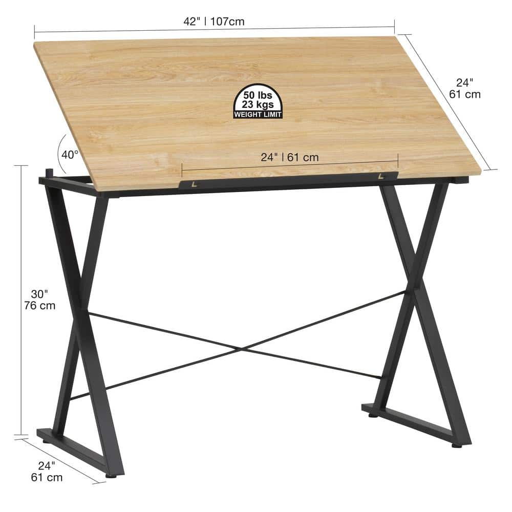 Ashwood and Charcoal Adjustable Drawing Table with Steel Frame