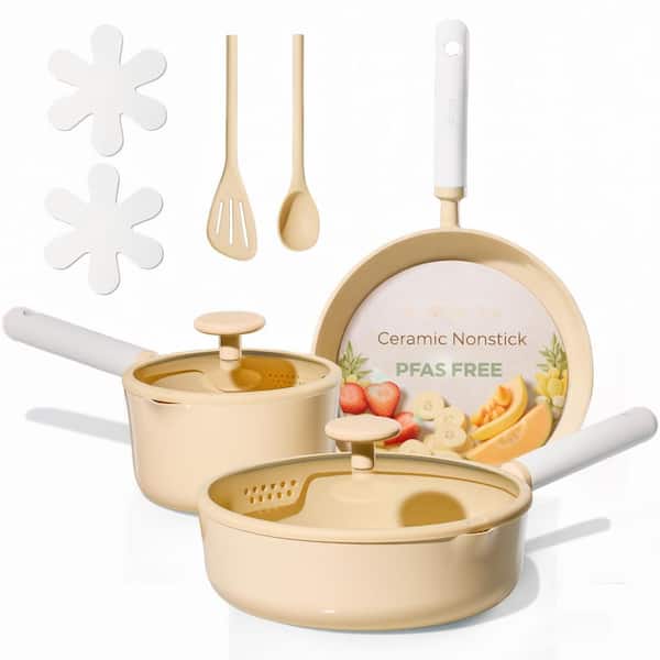 9-Piece Aluminum Nonstick Cookware Set in Yellow, Healthy PFOA PFAS Free Pots and Pans for All Stovetops