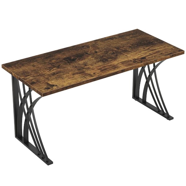TRIBESIGNS WAY TO ORIGIN Perry 55 in.  Brown Black Wood Rectangle Laptop PC Computer Desk Console Makeup Vanity Table Sturdy Writing Workstation