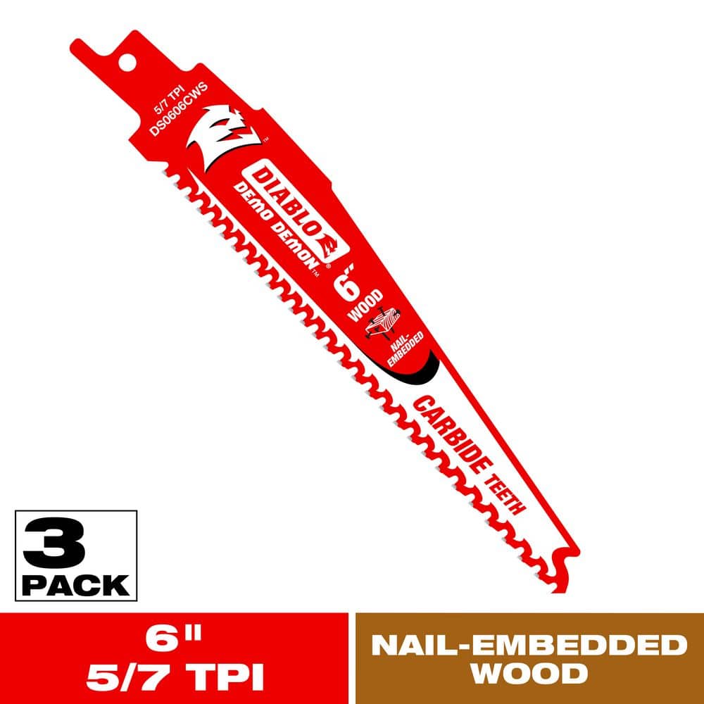 6 in. 5/7 TPI Demo Demon Carbide Teeth Reciprocating Saw Blades for Nail-Embedded Wood price history on PriceWatchPro