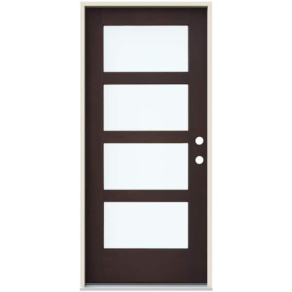 36 in. x 80 in. Left-Hand 4 Lite Clear Glass Espresso Stain Fiberglass  Prehung Front Door with Brickmould