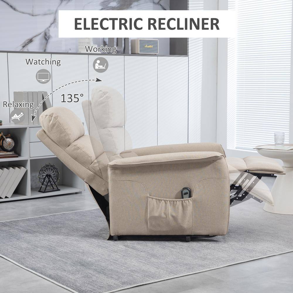 Beige Linen Power Lift Recliner Chair with Metal Frame