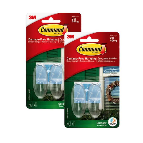 2 lbs. Medium Clear Outdoor Window Hooks (4-Hooks, 8 Water Resistant Strips)