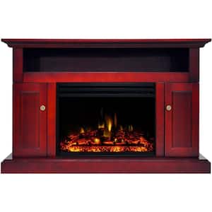 Sorrento 47 in. Electric Fireplace Heater TV Stand in Cherry with Enhanced Log Display and Remote Control