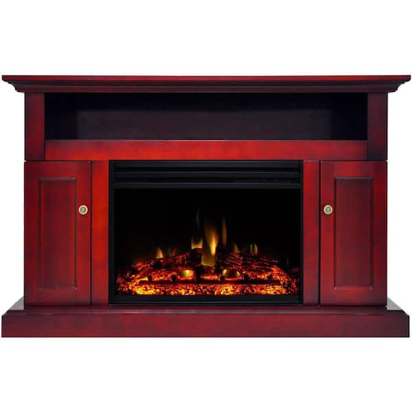 Cambridge Sorrento 47 in. Electric Fireplace Heater TV Stand in Cherry with Enhanced Log Display and Remote Control