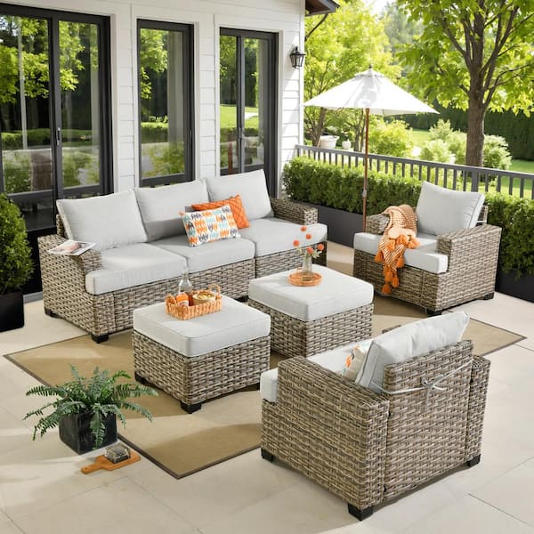 XIZZI Aphrodite 7-Piece Wicker Outdoor Patio Conversation Seating Sofa Set with Gray Cushions