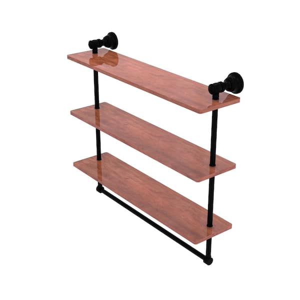 Carolina 22 in. W x 19.7 in. H x 5.54 in. D Wood Rectangular Shelf in Matte Black with Towel Bar