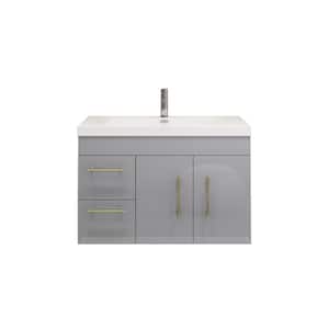 Elsa 19.69 in.Dx 22.05 in. H x 35.44 in. W Bath Vanity in Glossy Gray with White Reinforced Acrylic Top with Sink