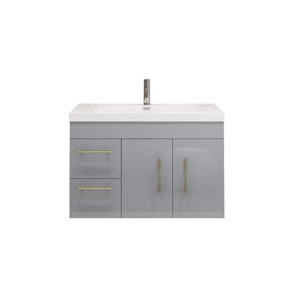 Moreno Bath Elsa 19.69 in.Dx 22.05 in. H x 35.44 in. W Bath Vanity in Glossy Gray with White Reinforced Acrylic Top with Sink