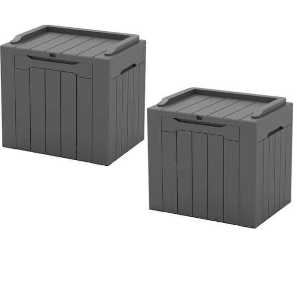 Patiowell 32 Gal. Wood-Grain Deck Box with Seat, Outdoor Lockable Storage Box for Patio Furniture in Gray (2-Pack)