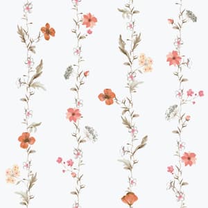 Spring Blossom Collection Vertical Floral Garden Red Matte Finish Non-Pasted Non-Woven Paper Wallpaper Roll