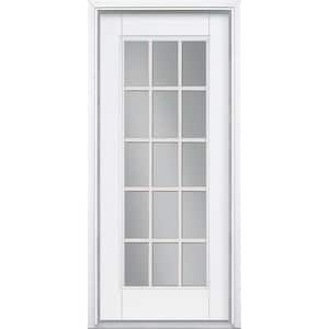 36 in. x 80 in. 15 Lite Left Hand Inswing Primed Smooth Fiberglass Prehung Front Exterior Door w/ Brickmold