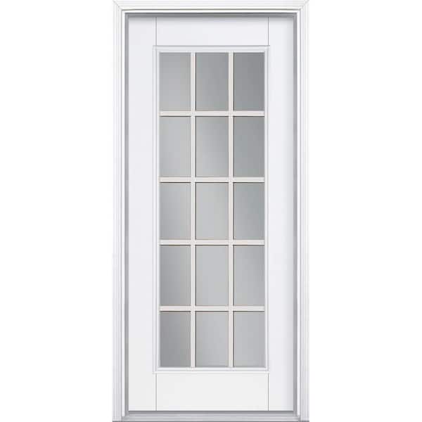Masonite 36 in. x 80 in. White 15 Lite Primed Steel Prehung Front Door with Brickmold