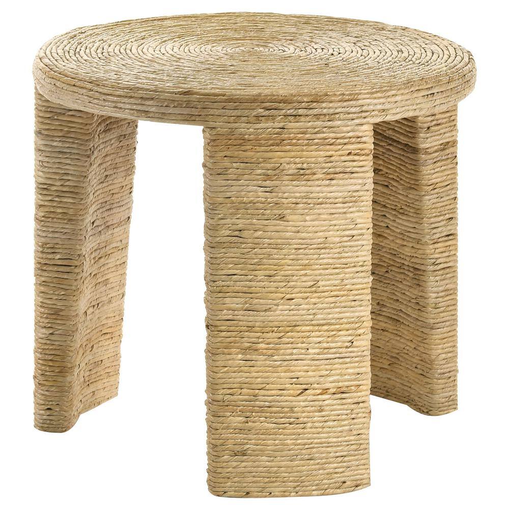 Natural Woven Rattan Round End Table with Storage