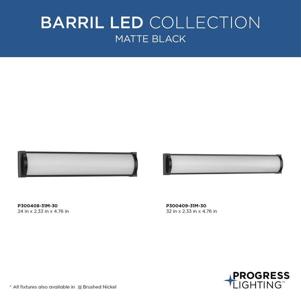 Matte Black 32" LED Linear Vanity Light with Acrylic Shade
