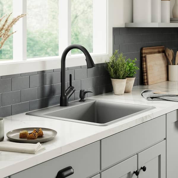 Kennon Neoroc Matte Grey Granite Composite 25 in. 1-Hole Single Bowl Drop-In Kitchen Sink