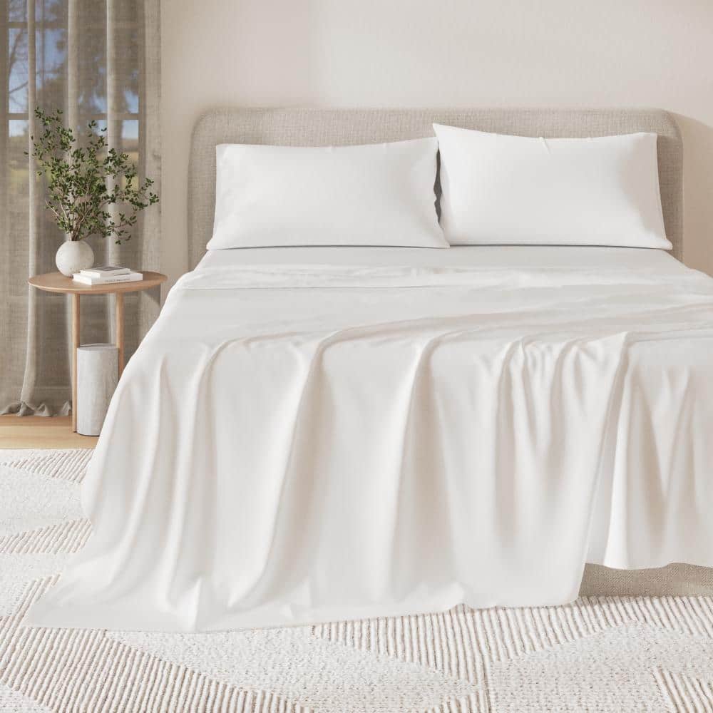 FRESHFOLDS Viscose from Bamboo & Cotton Blend Jersey Knit Sheets (Full, White)