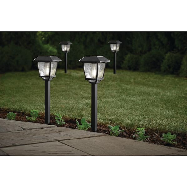 Hampton Bay Lincoln 14 Lumen Black LED Weather Resistant Outdoor Solar Path Light with Glass Lens (4-Pack)
