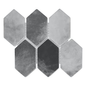 Picket Gray Mix 6 in. x 6 in. Long Hexagon Recycled Glass Marble Looks Floor and Wall Mosaic Tile (0.25 sq. ft.)