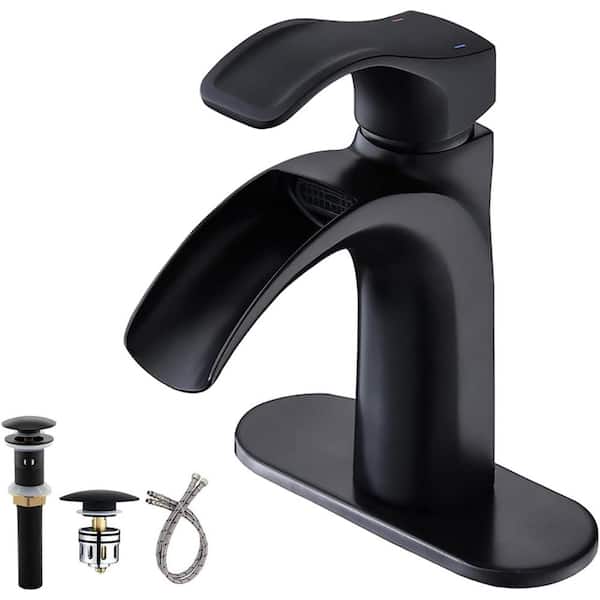 Dyiom Matte Black Bathroom Vanity Sink Faucet Waterfall Spout Single Handle for 1-Hole and 3-Holes Bath Accessory Set