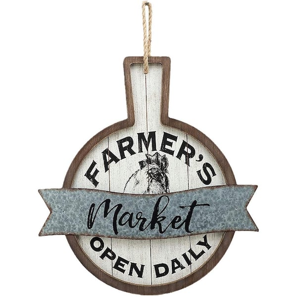 PARISLOFT Farmer's Market Open Daily Wood and Metal Wall Decorative Sign