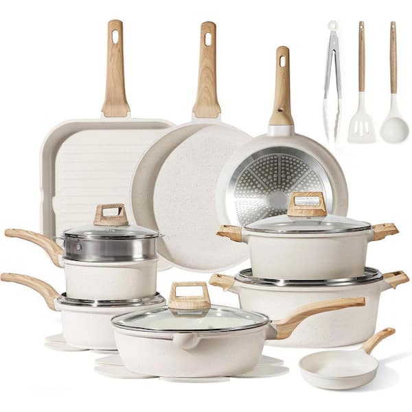 22-Piece Nonstick White Granite Cookware Set Induction Die-Cast Aluminum Pots Saucepans Grill Pan Stainless Steel