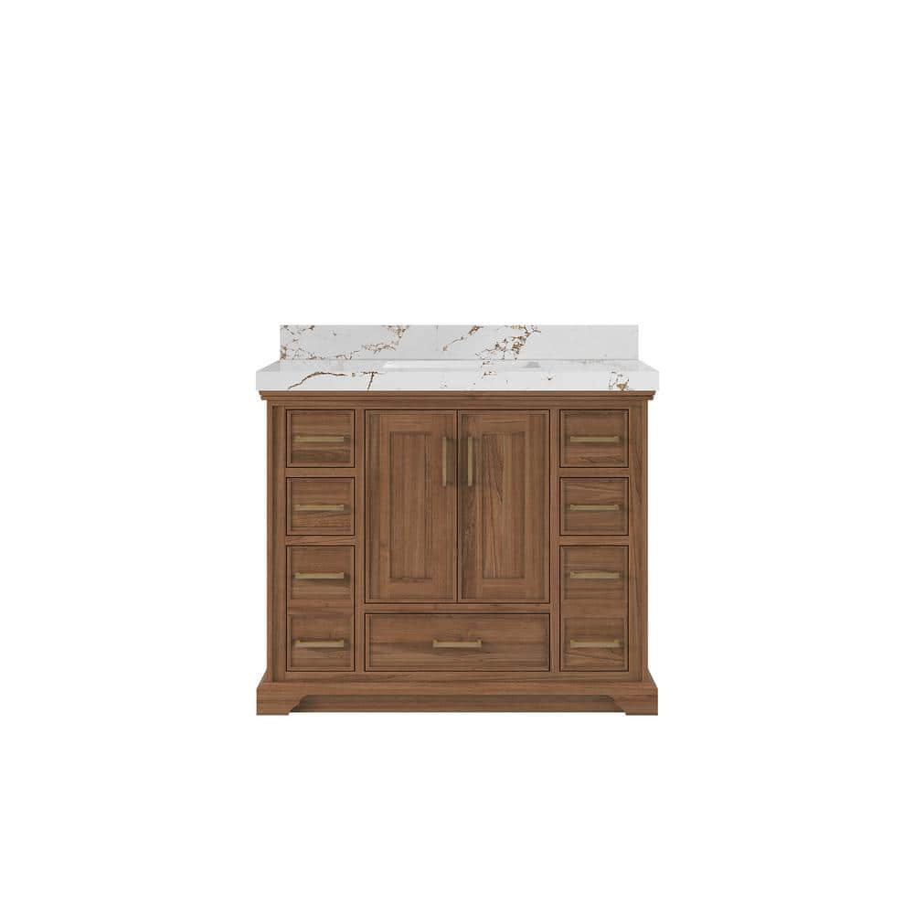 Charlotte Teak 42 in. W x 22 in. D x 36 in. H Single Sink Bath Vanity in Dark Natural with 2 in. Viola Brown Qt. Top price history on PriceWatchPro