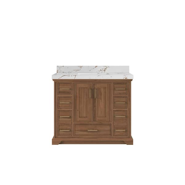 Willow Collections Charlotte Teak 42 in. W x 22 in. D x 36 in. H Single Sink Bath Vanity in Dark Natural with 2 in. Viola Brown Qt. Top