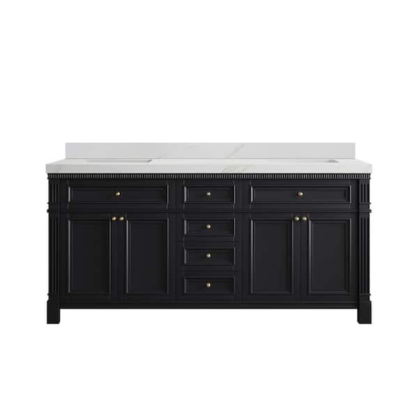 Willow Collections Paris 72 in. W x 22 in. D x 36 in. H Double Sink Bath Vanity in Black with 2 in. Calacatta Sienna qt. Top