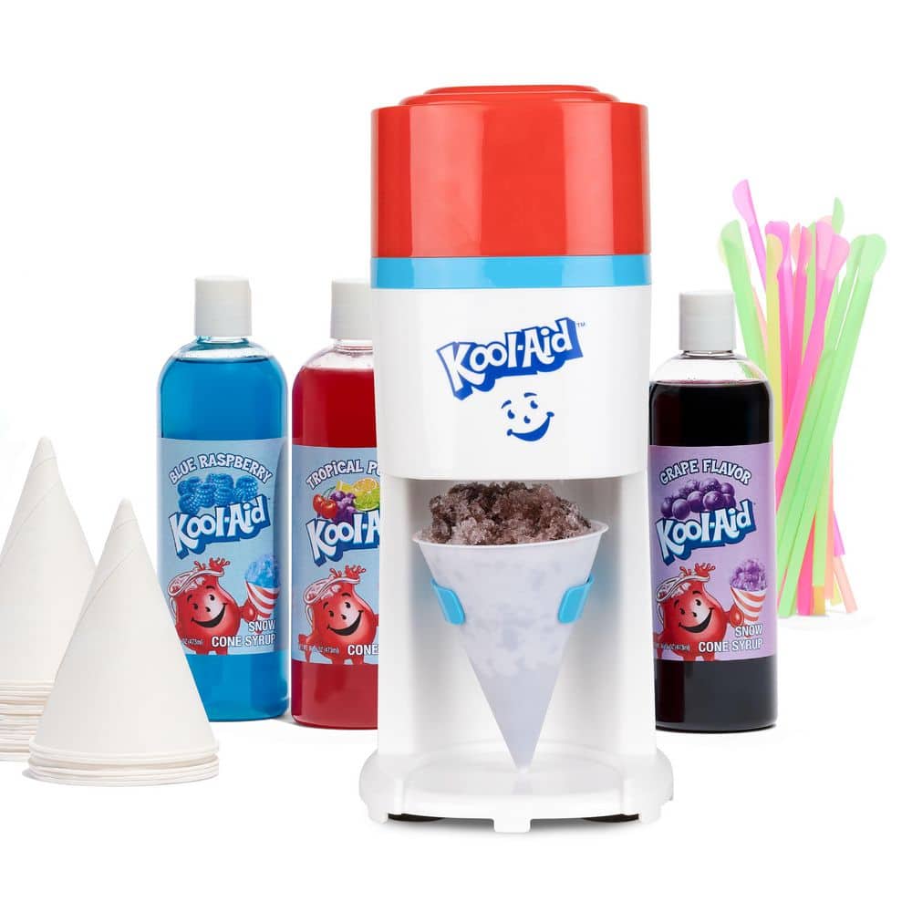 Kool-Aid Snow Cone Maker Party Kit, (3) 16oz Flavored Syrups, 20 Cones and Spoon Straws, Bomb Pop price history on PriceWatchPro