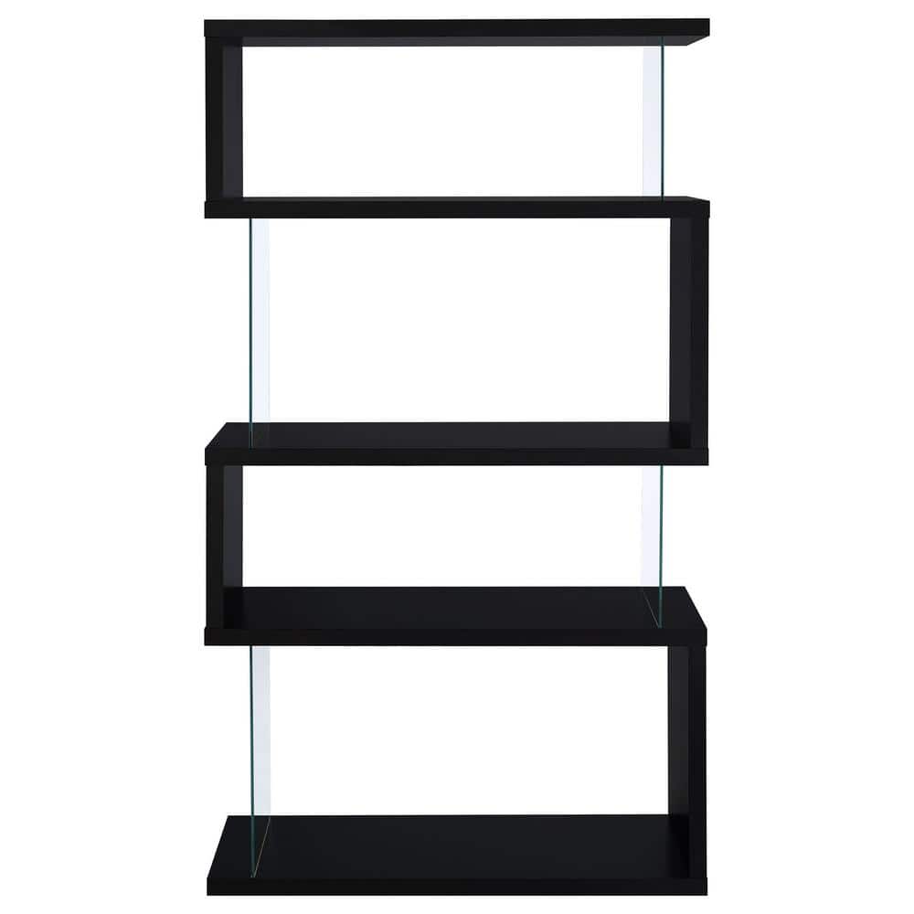 Contemporary Zigzag 63" Black Bookshelf with Glass Supports