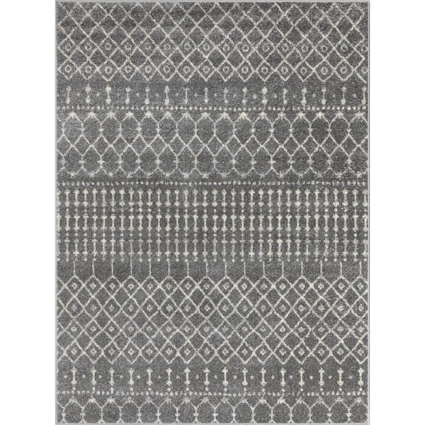 Well Woven Grey Charcoal 5 ft. 3 in. x 7 ft. 3 in. Mystic Colette Moroccan Trellis Area Rug