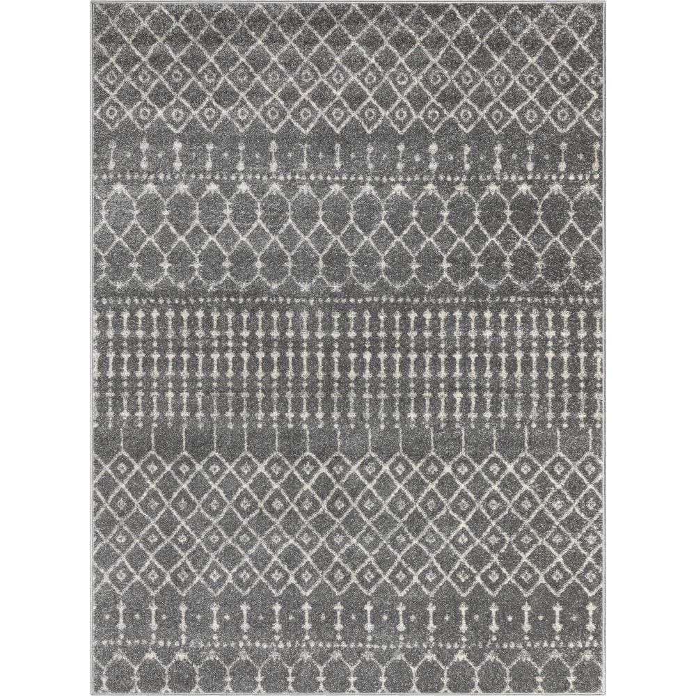 Gray Geometric Moroccan Trellis Synthetic Area Rug