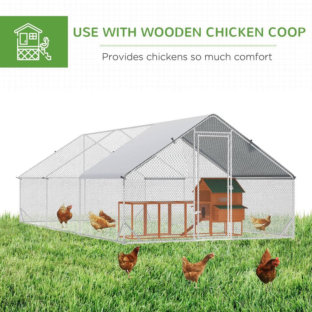 Large Galvanized Metal Chicken Coop with Roof Cover