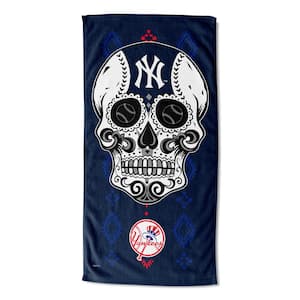 MLB Yankees Candy Skull Printed Cotton/Polyester Blend Multicolor Beach Towel