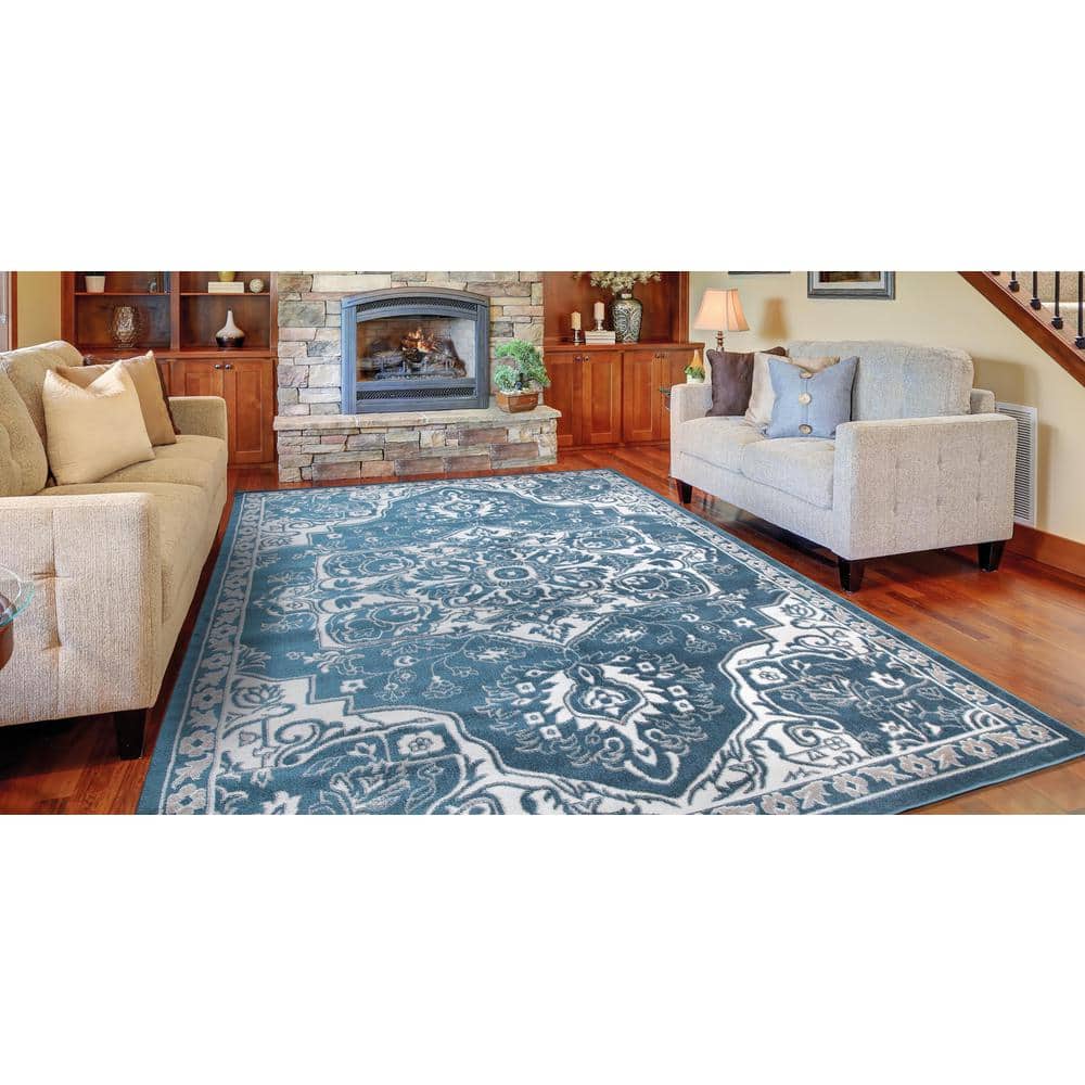 Blue and White Medallion 8' x 10' Synthetic Area Rug