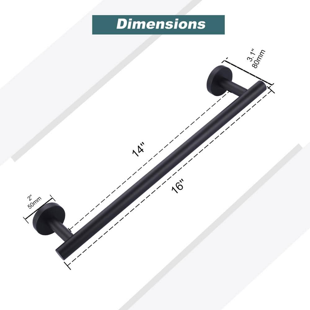 16'' Matte Black Stainless Steel Wall Mounted Towel Bar