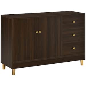 Brown Modern Sideboard, Storage Cabinet, Accent Cupboard with 3 Drawers, Adjustable Shelf