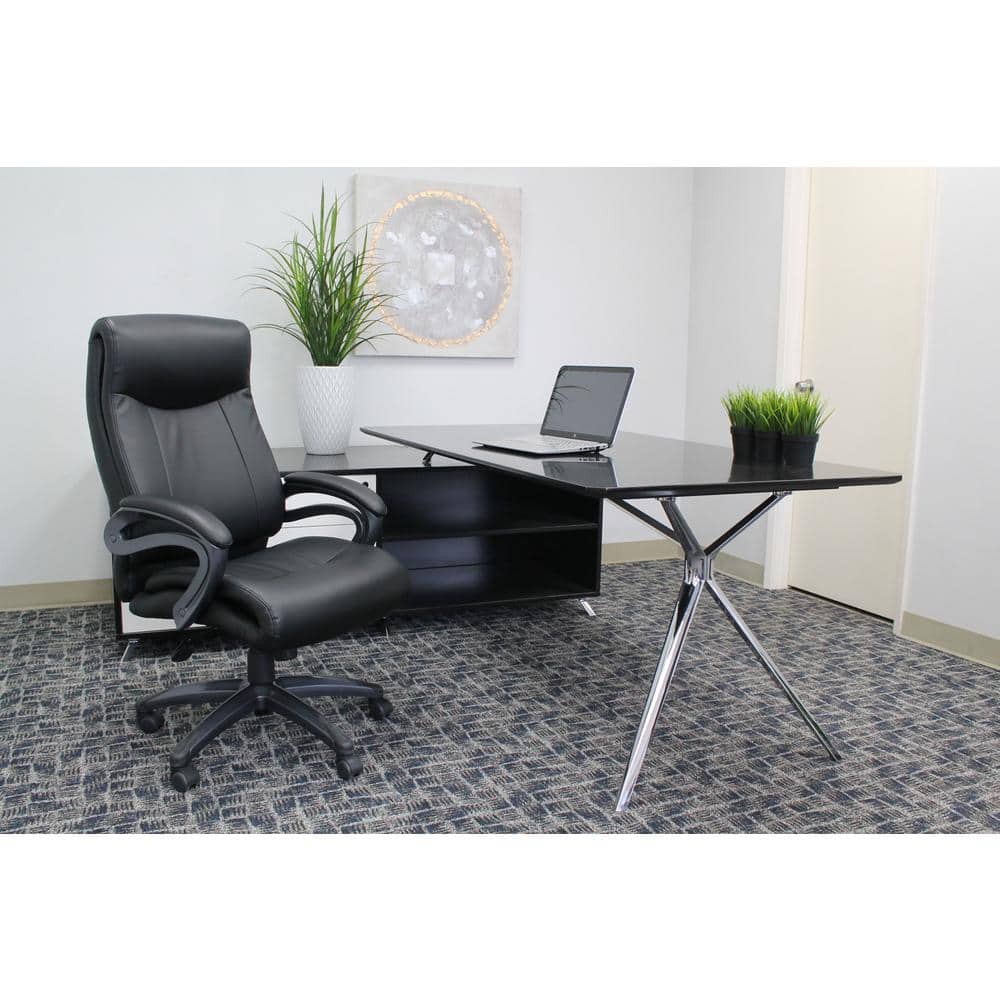 Ergonomic Metal Executive High Back Chair in Black LeatherPlus