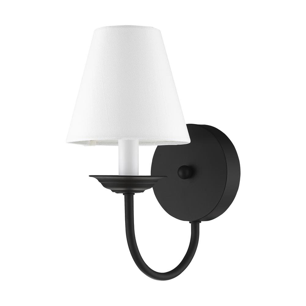 Black Steel Wall Sconce with Off-White Shade