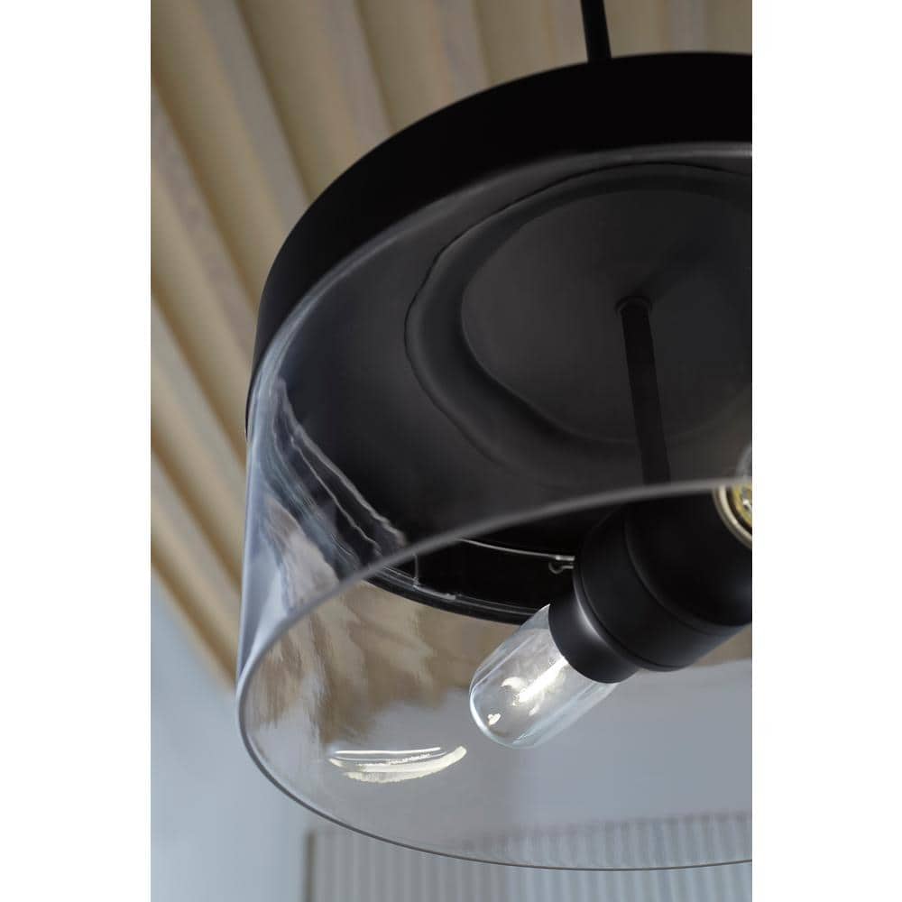 Purist Matte Black 18" Drum Pendant with Glass Shades