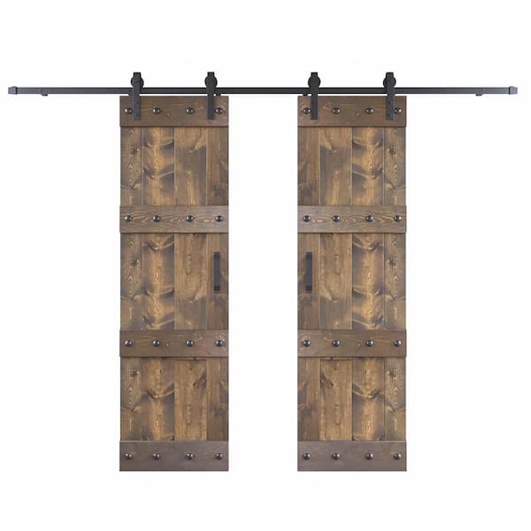 COAST SEQUOIA INC Castle 48 in. x 84 in. Smoky Gray DIY Knotty Wood Double Sliding Barn Door with Hardware Kit