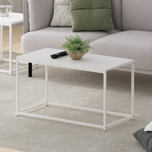 Furinno Camnus 30 in. W White Rectangle Wood Coffee Table with Metal Frame
