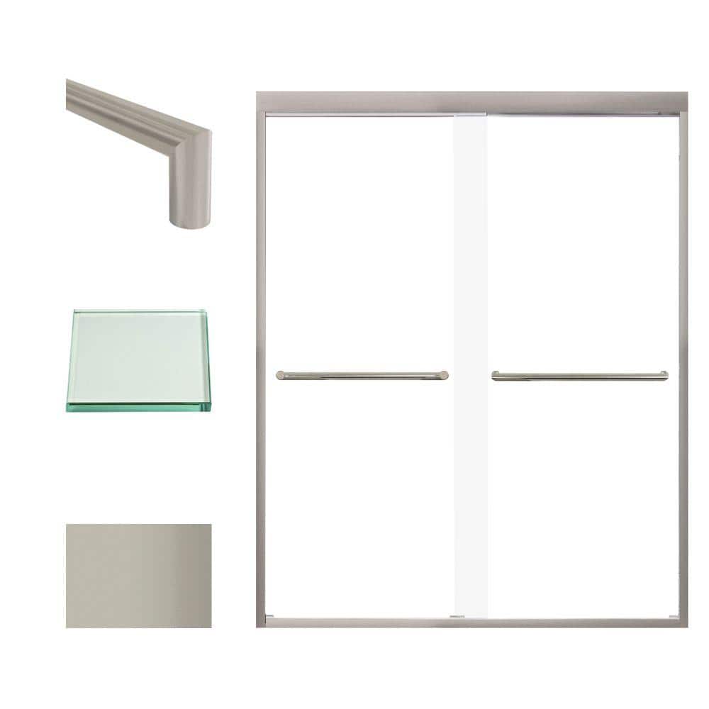Frederick 59 in. W x 76 in. H Sliding Semi-Frameless Shower Door in Brushed Stainless with Clear Glass price history on PriceWatchPro