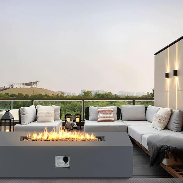 56 in. 50,000 BTU Dark Gray Rectangle Iron Outdoor Propane Gas Fire Pit Table with Propane Tank Cover