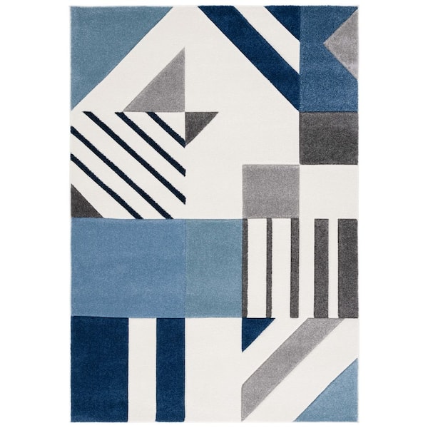 Hollywood 8 ft. x 10 ft. Ivory/Blue Abstract Geometric Area Rug